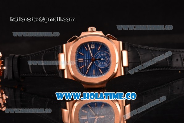 Patek Philippe Nautilus Chrono Swiss Valjoux 7750-CHG Automatic Rose Gold Case with Blue Dial and Stick Markers (BP) - Click Image to Close